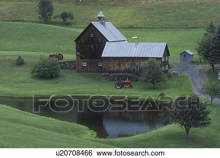 barn, Vermont, VT, Scenic Sleepy Hollow Farm in South Pomfret. Two red tractors parked outside barn. View Large Photo Image Stock Photograph - barn, Vermont, VT, Scenic Sleepy Hollow Farm in South Pomfret. Two red tractors parked outside barn.. Fotosearch