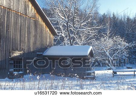 barn, winter, snow, Snow covered grey barn in the winter in Underhill Center in Chittenden County in the state of Vermont. View Large Photo Image Stock Image - barn, winter, snow, Snow covered grey barn in the winter in Underhill Center in Chittenden County in the state of Vermont. . Fotosearch