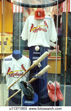 Stock Image -  baseball, Cooperstown, Hall of Fame, NY, New York, Cardinals baseball team exhibit displayed inside the National Baseball Hall of Fame and Museum. The 2000 Great American Home Run Chase.. Fotosearch