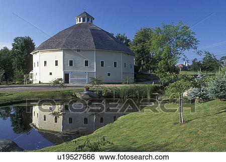 B&B, Country Inn, Vermont, VT, The round barn reflecting in the pond at The Inn at the Round Barn Farm in Waitsfield. View Large Photo Image Stock Photograph - B&B, Country Inn, Vermont, VT, The round barn reflecting in the pond at The Inn at the Round Barn Farm in Waitsfield.. Fotosearch