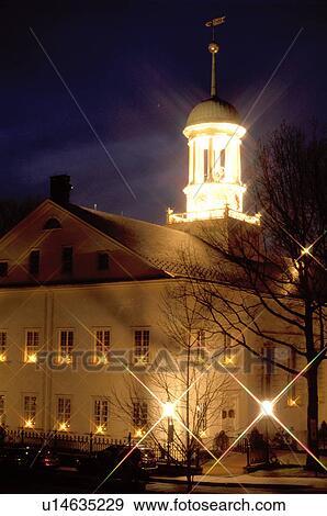 Bethlehem, moravian church, Pennsylvania, PA, Candles illuminate the windows of the Moravian Church at night for the Christmas holiday in Bethlehem. View Large Photo Image Stock Photo - Bethlehem, moravian church, Pennsylvania, PA, Candles illuminate the windows of the Moravian Church at night for the Christmas holiday in Bethlehem. . Fotosearch