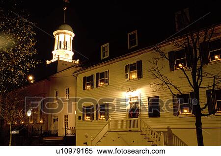 Bethlehem, PA, church, Pennsylvania, Candles illuminate the windows of the Moravian Church and houses at night for the Christmas holiday in Bethlehem. View Large Photo Image Stock Photography - Bethlehem, PA, church, Pennsylvania, Candles illuminate the windows of the Moravian Church and houses at night for the Christmas holiday in Bethlehem. . Fotosearch