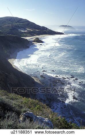 Stock Image -  Big Sur, California, CA, Scenic view of the California coastline from Highway 1 on the Pacific Ocean in Big Sur.. Fotosearch