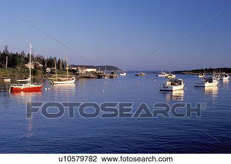 Stock Image -  boats, Maine, ME, Corea, Scenic harbor in the fishing village of Corea.. Fotosearch