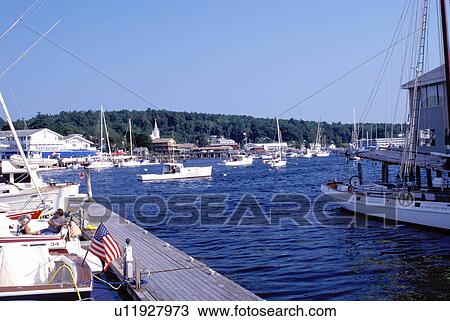 Stock Image -  Boothbay Harbor, Maine, ME, Scenic view of Boothbay Harbor. . Fotosearch