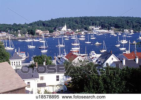Boothbay Harbor, Maine, ME, Scenic view of the bay and town of Boothbay Harbor. View Large Photo Image Stock Photography - Boothbay Harbor, Maine, ME, Scenic view of the bay and town of Boothbay Harbor. . Fotosearch