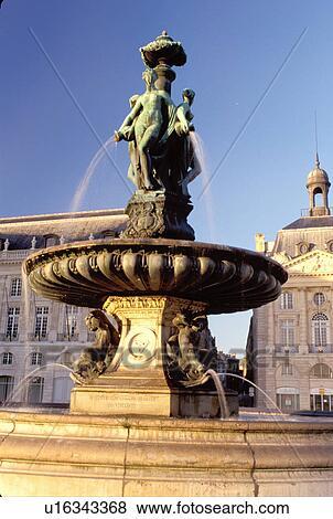 Stock Photo -  Bordeaux, France, Gironde, Aquitaine, Europe, Fountain at Place de la Bourse in the city of Bordeaux. Fotosearch