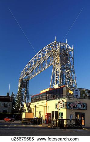 Stock Photography -  bridge, Duluth, MN, Minnesota, Aerial Lift Bridge, 386 feet long, at Canal Park in Duluth.. Fotosearch