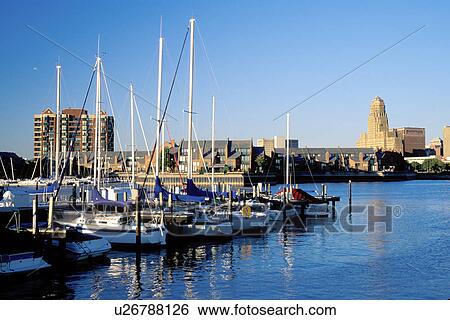 Buffalo, New York, NY, Downtown skyline of Buffalo from Erie Basin Marina on Lake Erie. View Large Photo Image Stock Photograph - Buffalo, New York, NY, Downtown skyline of Buffalo from Erie Basin Marina on Lake Erie.. Fotosearch