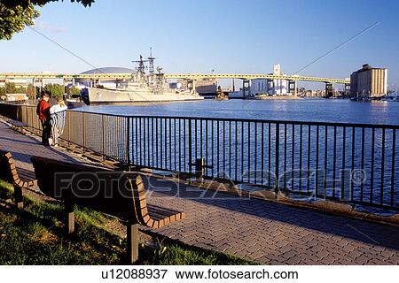 Stock Photo -  Buffalo, New York, NY, Esplanade Park along the Buffalo River in Buffalo. Naval and Military Park. . Fotosearch