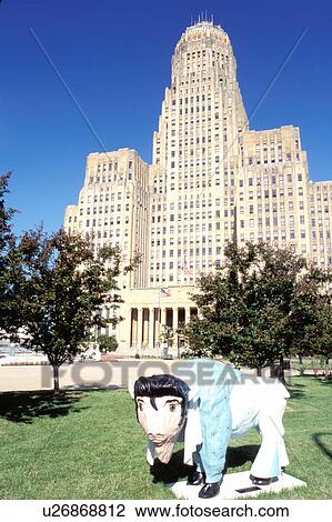Stock Image -  buffalo statue, Buffalo, NY, New York, Elvis, Buffalo Rocks statue outside City Hall at Niagara Square in downtown Buffalo.. Fotosearch