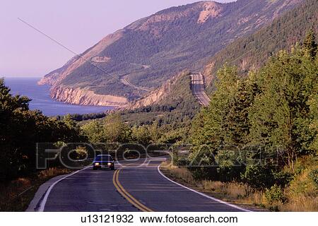 Cabot Trail, road, Cape Breton, Nova Scotia, NS, Canada, The scenic Cabot Trail winds along seacoast of Cape Breton Highlands National Park on the Gulf of St. Lawrence in Cape Breton. View Large Photo Image Stock Image - Cabot Trail, road, Cape Breton, Nova Scotia, NS, Canada, The scenic Cabot Trail winds along seacoast of Cape Breton Highlands National Park on the Gulf of St. Lawrence in Cape Breton. . Fotosearch
