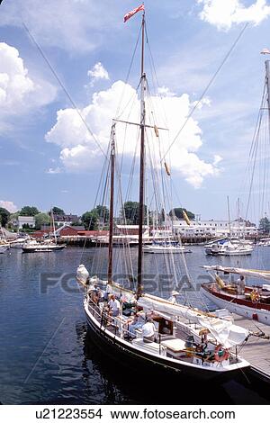 Picture -  Camden, Maine, ME, Boats docked in Penobscot Bay in Camden.. Fotosearch