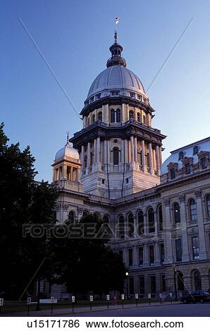 Stock Photograph -  capitol, State Capitol, Springfield, Statehouse, IL, Illinois, The Illinois State Capitol building in the capital city of Springfield, Illinois. . Fotosearch