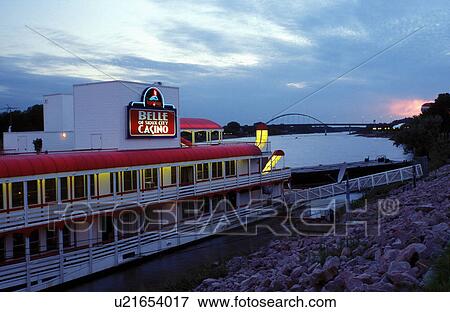 Stock Photo -  casino, riverboat, Sioux City, IA, Iowa, Belle of Sioux City Riverboat Casino on the Missouri River in the evening in Sioux City.. Fotosearch