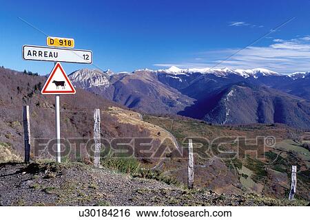 cattle crossing, France, The Pyrenees, Col d'Aspin, Midi-Pyrenees, Hautes-Pyrenees, Europe, A cattle crossing sign on the summit of the scenic Pyrenees Mountains in Col d'Aspin. View Large Photo Image Stock Photograph - cattle crossing, France, The Pyrenees, Col d'Aspin, Midi-Pyrenees, Hautes-Pyrenees, Europe, A cattle crossing sign on the summit of the scenic Pyrenees Mountains in Col d'Aspin.. Fotosearch