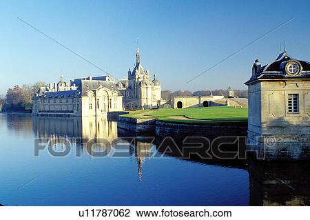chateau, castle, Chantilly, palace, France, Picardie, Oise, Europe, Chateau de Chantilly, Reflection of the palace in the water. View Large Photo Image Stock Image - chateau, castle, Chantilly, palace, France, Picardie, Oise, Europe, Chateau de Chantilly, Reflection of the palace in the water.. Fotosearch