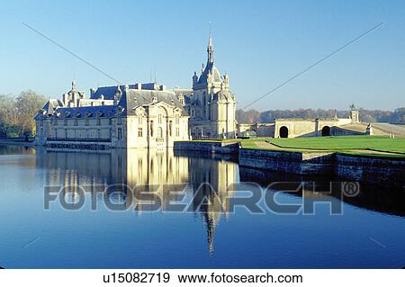 chateau, castle, France, Chantilly, Chateau de Chantilly, Picardie, Oise, Europe, Reflection of the palace in the water. View Large Photo Image Stock Photo - chateau, castle, France, Chantilly, Chateau de Chantilly, Picardie, Oise, Europe, Reflection of the palace in the water.. Fotosearch