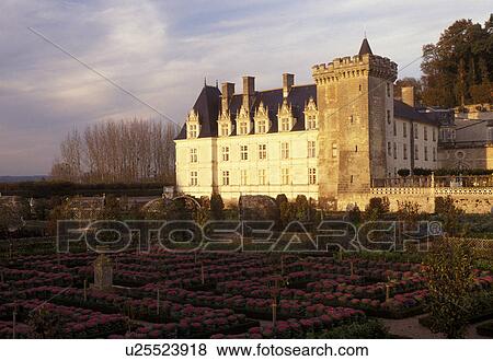 Stock Photo -  Chateau, Loire Valley, France, Villandry, Loire Castle Region, Europe, Villandry Chateau and Gardens. A Rennaissance castle. . Fotosearch