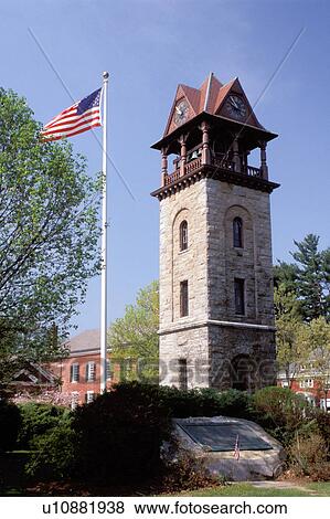 chime tower, Stockbridge, Massachusetts, The Berkshires, Field Chime Tower and U. S. Flag in Stockbridge in the spring. View Large Photo Image Stock Photo -  chime tower, Stockbridge, Massachusetts, The Berkshires, Field Chime Tower and U. S. Flag in Stockbridge in the spring.. Fotosearch