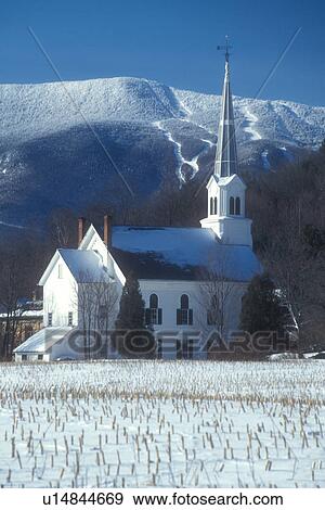 church, chapel, winter, snow, Sugarbush Ski Resort, Green Mountains, Vermont, Scenic view of the United Church of Christ in the village of Waitsfield against a clear blue sky on a sunny day in winter in the Mad River Valley in Washington County in the st View Large Photo Image Stock Photo - church, chapel, winter, snow, Sugarbush Ski Resort, Green Mountains, Vermont, Scenic view of the United Church of Christ in the village of Waitsfield against a clear blue sky on a sunny day in winter in the Mad River Valley in Washington County in the st. Fotosearch