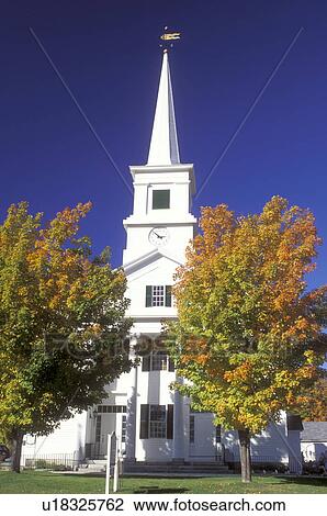 Stock Image -  church, Dublin, NH, New Hampshire, Community Church in the town of Dublin in the autumn.. Fotosearch