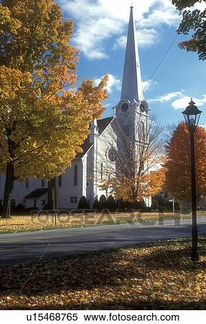 Stock Photography -  church, fall, Manchester Village, VT, Vermont, First Congregational Church in Manchester Village in autumn.. Fotosearch