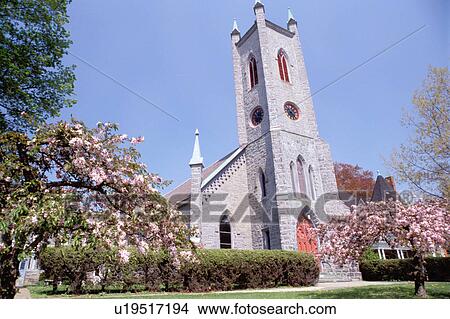 Picture -  church, Great Barrington, Massachusetts, The Berkshires, St. James Episcopal Church in Great Barrington in the spring.. Fotosearch