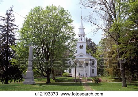 Stock Image -  church, Lichtfield Hills, Connecticut, Church in Norfolk in the spring.. Fotosearch