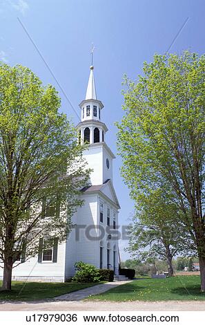 Stock Photograph -  church, Lichtfield Hills, Housatonic Valley, Connecticut, Congregational Church in North Canaan in the spring.. Fotosearch