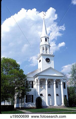 Stock Photo -  church, Litchfield, Lichtfield Hills, Connecticut, The First Congregational Church in Litchfield, Connecticut in the spring.. Fotosearch