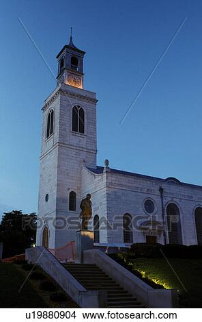 Picture -  church, Winston Churchill, college, Fulton, MO, Missouri, Winston Churchill Memorial and Library at the Church of Saint Mary the Virgin, Aldermanbury in the evening on Westminster College campus.. Fotosearch