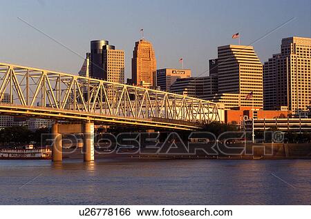 Cincinnati, bridge, skyline, OH, Ohio, Downtown skyline of Cincinnati and the Taylor-Southgate Bridge crossing the Ohio River. View Large Photo Image Stock Photograph - Cincinnati, bridge, skyline, OH, Ohio, Downtown skyline of Cincinnati and the Taylor-Southgate Bridge crossing the Ohio River.. Fotosearch