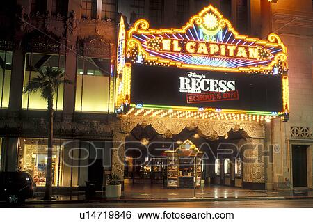 cinema, Hollywood, California, CA, Los Angeles, El Capitan Theatre illuminated at night in Hollywood. View Large Photo Image Stock Photograph - cinema, Hollywood, California, CA, Los Angeles, El Capitan Theatre illuminated at night in Hollywood.. Fotosearch