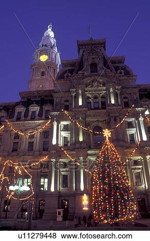 City Hall, Philadelphia, Christmas tree, Pennsylvania, PA, City Hall at Center Square decorated for the Christmas holidays in downtown Philadelphia in the evening. View Large Photo Image Stock Photo - City Hall, Philadelphia, Christmas tree, Pennsylvania, PA, City Hall at Center Square decorated for the Christmas holidays in downtown Philadelphia in the evening.. Fotosearch