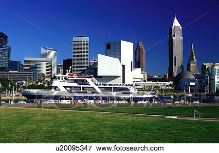 Cleveland, OH, Ohio, Skyline of downtown Cleveland from Vienovich Bicentennial Park, Goodtime Cruise Lines along the waterfront of North Coast Harbor. View Large Photo Image Stock Photo - Cleveland, OH, Ohio, Skyline of downtown Cleveland from Vienovich Bicentennial Park, Goodtime Cruise Lines along the waterfront of North Coast Harbor.. Fotosearch