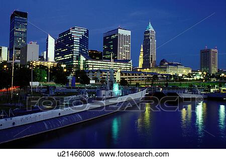 Cleveland, skyline, OH, Ohio, Downtown skyline of Cleveland, USS Cod Submarine Museum, evening View Large Photo Image Stock Photo - Cleveland, skyline, OH, Ohio, Downtown skyline of Cleveland, USS Cod Submarine Museum, evening. Fotosearch