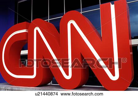 Picture -  CNN, sign, Atlanta, close-up, GA, Georgia, Red CNN sign outside the CNN Studio at One CNN Center in downtown Atlanta.. Fotosearch