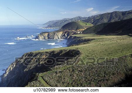 Stock Photo -  coast, Big Sur, California, CA, Scenic view of the California coastline from Highway 1 on the Pacific Ocean in Big Sur.. Fotosearch