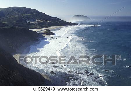 Stock Photo -  coast, Big Sur, California, CA, Scenic view of the California coastline from Highway 1 on the Pacific Ocean in Big Sur.. Fotosearch