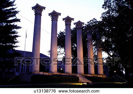 college, columns, Fulton, MO, Missouri, Sentinells of the Columns illuminated in the evening on Westminster College campus. View Large Photo Image Stock Photograph - college, columns, Fulton, MO, Missouri, Sentinells of the Columns illuminated in the evening on Westminster College campus.. Fotosearch