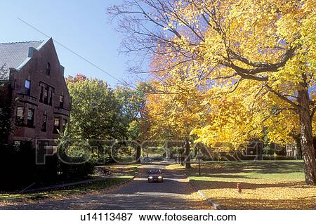 Stock Photo -  college, South Hadley, Massachusetts, MA, Colorful fall foliage on the campus of Mount Holyoke College in South Hadley in the autumn.. Fotosearch