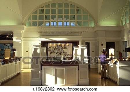 Stock Image -  college, UConn, university, Storrs, Connecticut, CT, Interior of the Lodewick Visitors Center on the campus of the University of Connecticut in Storrs in the autumn.. Fotosearch