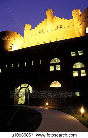 Stock Photo -  college, university, Madison, Wisconsin, WI, Old Red Gym in the evening on the University of Wisconsin campus in Madison.. Fotosearch