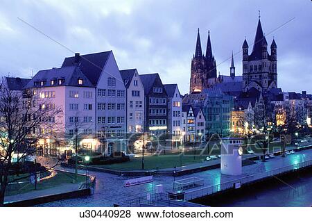 Cologne, Koln, Germany, Nordrhein-Westfalen, Rhine River, Europe, Scenic view at night of the city of Cologne (Koln) and the Cologne Cathedral (Dom) along the Rhine River. View Large Photo Image Stock Photo - Cologne, Koln, Germany, Nordrhein-Westfalen, Rhine River, Europe, Scenic view at night of the city of Cologne (Koln) and the Cologne Cathedral (Dom) along the Rhine River.. Fotosearch
