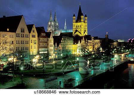 Cologne, Koln, Germany, Nordrhein-Westfalen, Rhine River, Europe, Scenic view at night of the city of Cologne (Koln) and the Cologne Cathedral (Dom) along the Rhine River. View Large Photo Image Stock Photograph - Cologne, Koln, Germany, Nordrhein-Westfalen, Rhine River, Europe, Scenic view at night of the city of Cologne (Koln) and the Cologne Cathedral (Dom) along the Rhine River.. Fotosearch