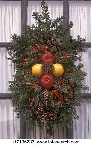 Colonial Williamsburg, Virginia, VA, Williamsburg, A spray made of greens and apples decorates the door of a home for Christmas in Colonial Williamsburg. View Large Photo Image Stock Photo - Colonial Williamsburg, Virginia, VA, Williamsburg, A spray made of greens and apples decorates the door of a home for Christmas in Colonial Williamsburg.. Fotosearch