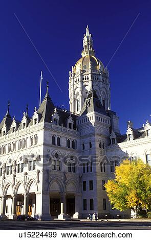 Stock Photo -  Connecticut, State Capitol, Hartford, State House, CT, The State Capitol of Connecticut on Capitol Hill in the Capital City of Hartford in the fall.. Fotosearch