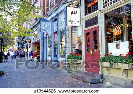 Cooperstown, New York, NY, Shops along Main Street in downtown Cooperstown, Home of Baseball, in the fall. View Large Photo Image Stock Photograph - Cooperstown, New York, NY, Shops along Main Street in downtown Cooperstown, Home of Baseball, in the fall. . Fotosearch