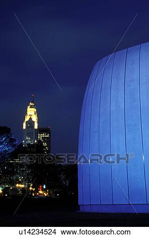 Picture -  COSI Columbus, Columbus, skyline, OH, Ohio, Downtown skyline of Columbus from the Center of Science and Industry in the evening.. Fotosearch